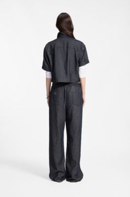 Camicetta cropped relaxed fit in denim leggero, Blu scuro