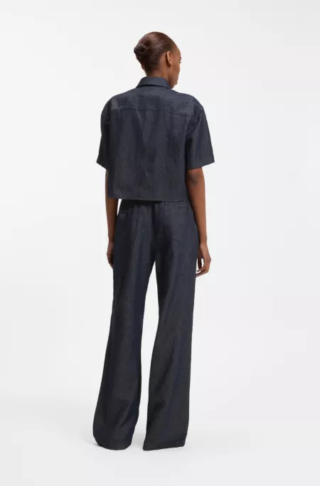 Relaxed-fit cropped blouse in lightweight denim