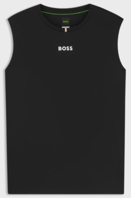 ノースリーブ ロゴTシャツ クイックドライファブリック, ブラック