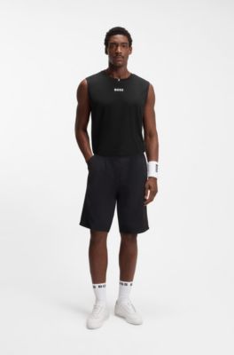 Active Sleeveless logo T-shirt in quick-dry fabric, Black