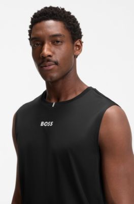 Active Sleeveless logo T-shirt in quick-dry fabric, Black