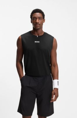 Sleeveless logo T-shirt in quick-dry fabric, Black