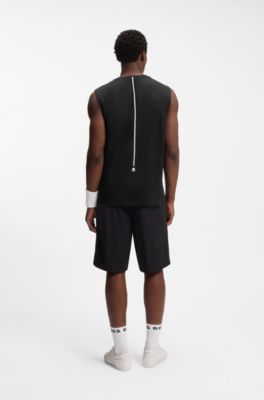 Active Sleeveless logo T-shirt in quick-dry fabric, Black