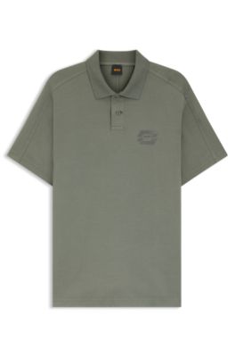 Relaxtes Poloshirt aus Interlock-Baumwolle mit Logo-Artwork, Grau