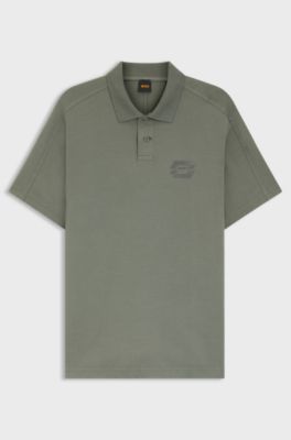 Polo relaxed fit in cotone intrecciato con logo grafico, Grigio