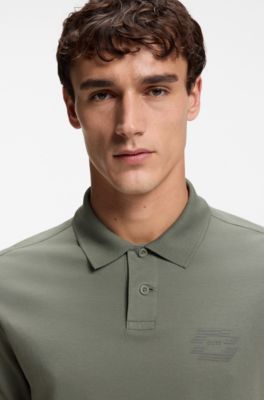 Relaxed-fit interlock-cotton polo shirt with logo artwork, Grey