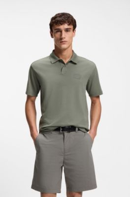 Relaxed-fit interlock-cotton polo shirt with logo artwork, Grey