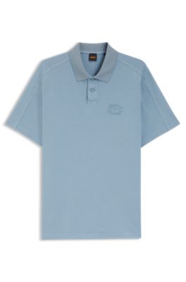 Relaxed-fit interlock-cotton polo shirt with logo artwork, Light Blue