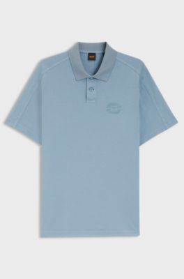 Polo de ajuste descontra&iacute;do em algod&atilde;o interlock com motivo art&iacute;stico de log&oacute;tipo, Light Blue