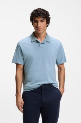 Polo de ajuste descontra&iacute;do em algod&atilde;o interlock com motivo art&iacute;stico de log&oacute;tipo, Light Blue