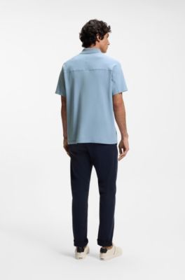 Polo de ajuste descontra&iacute;do em algod&atilde;o interlock com motivo art&iacute;stico de log&oacute;tipo, Light Blue