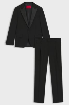 Three-piece slim-fit suit in stretch micro jacquard, Black