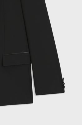 Three-piece slim-fit suit in stretch micro jacquard, Black