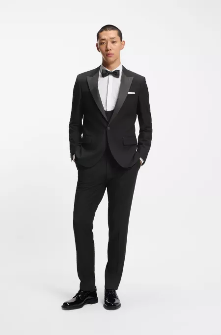 Three-piece slim-fit suit in stretch micro jacquard