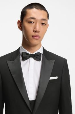 Three-piece slim-fit suit in stretch micro jacquard, Black