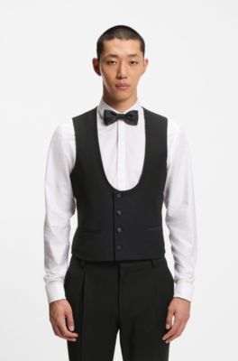 Traje slim fit con chaleco en tejido el&aacute;stico con micromotivo en jacquard, Negro