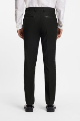Three-piece slim-fit suit in stretch micro jacquard, Black