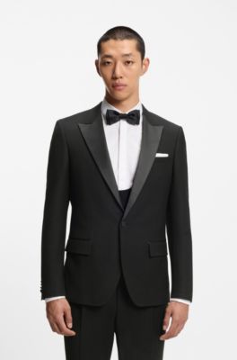 Dreiteiliger Slim-Fit Anzug aus strukturiertem, filigranem Jacquard, Schwarz