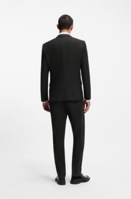 Three-piece slim-fit suit in stretch micro jacquard, Black
