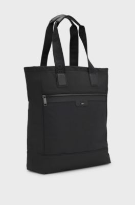 Tote bag with signature-stripe trim, Black