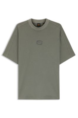 Interlock-cotton T-shirt with logo artwork, Grey