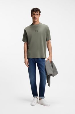 Camiseta de interlock de algod&oacute;n con logo de dise&ntilde;o, Gris