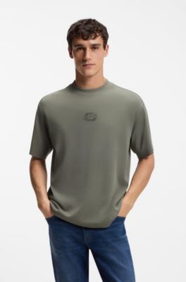 Camiseta de interlock de algod&oacute;n con logo de dise&ntilde;o, Gris