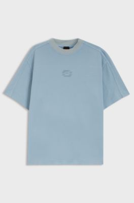 T-shirt in cotone intrecciato con grafica e logo, Celeste