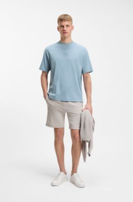 T-shirt in cotone intrecciato con grafica e logo, Celeste