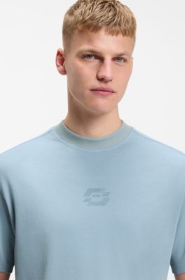 T-shirt in cotone intrecciato con grafica e logo, Celeste
