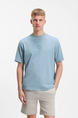 T-shirt in cotone intrecciato con grafica e logo, Celeste