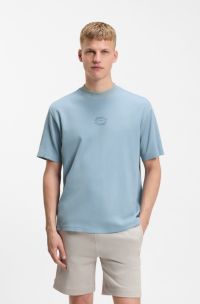 Interlock-cotton T-shirt with logo artwork, Light Blue