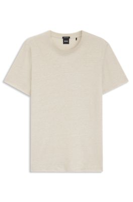 Regular-fit T-shirt in cotton and linen, Natural
