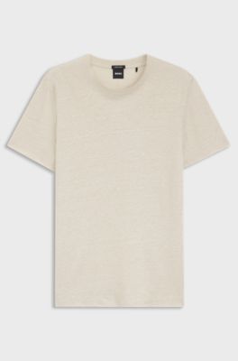 Regular-fit T-shirt in cotton and linen, Natural