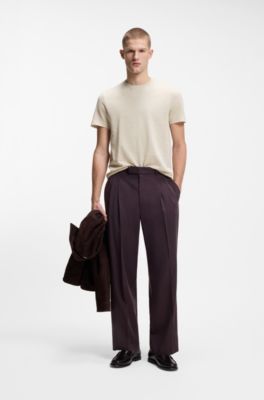 Regular-fit T-shirt in cotton and linen, Natural