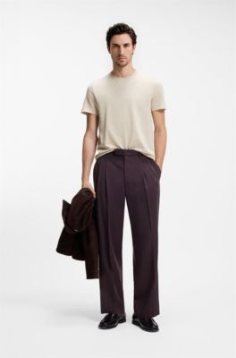 Regular-fit T-shirt in cotton and linen, Natural