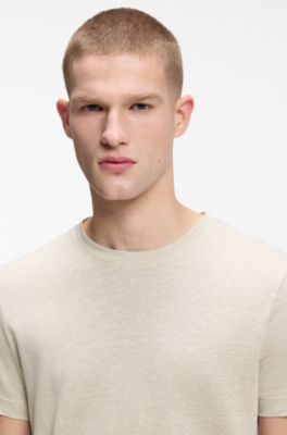Regular-fit T-shirt in cotton and linen, Natural