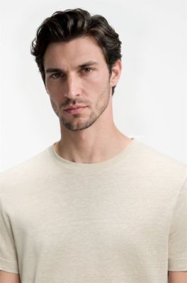 Regular-fit T-shirt in cotton and linen, Natural