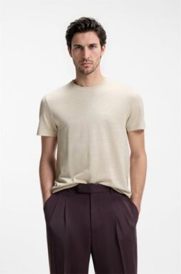 Regular-fit T-shirt in cotton and linen, Natural