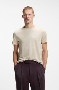 Regular-fit T-shirt in cotton and linen, Natural