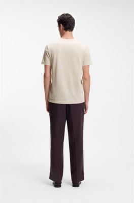 Regular-fit T-shirt in cotton and linen, Natural