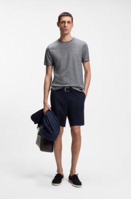 Regular-fit T-shirt in cotton and linen, Dark Blue