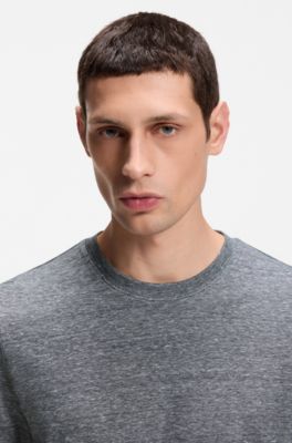 Regular-fit T-shirt in cotton and linen, Dark Blue