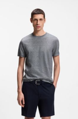 Regular-fit T-shirt in cotton and linen, Dark Blue