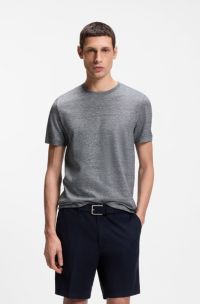 Regular-fit T-shirt in cotton and linen, Dark Blue