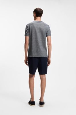 Camiseta regular fit de algod&oacute;n y lino, Azul oscuro