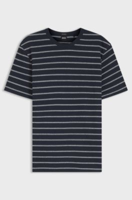 Regular-fit T-shirt in cotton and linen, Dark Blue