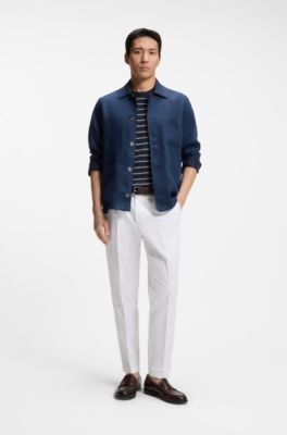 T-shirt regular fit in cotone e lino, Blu scuro