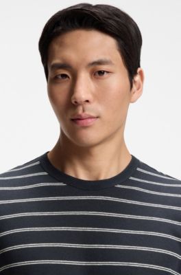 Regular-fit T-shirt in cotton and linen, Dark Blue