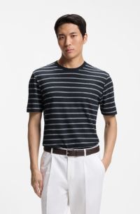 Regular-fit T-shirt in cotton and linen, Dark Blue